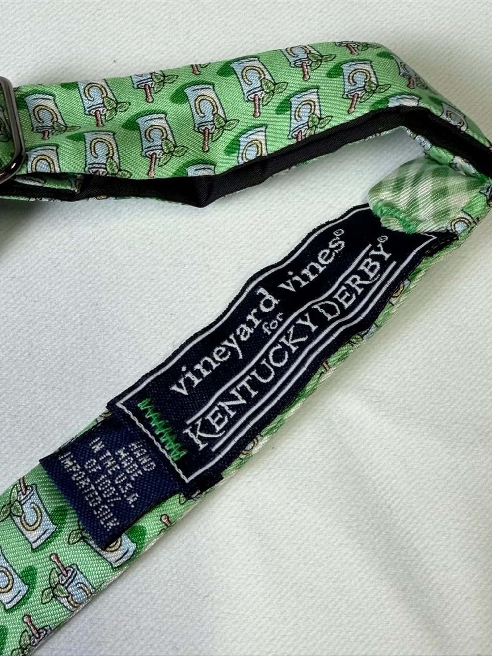 Vineyard Vines Kentucky Derby Style Light Green Patterned Silk Bow Tie